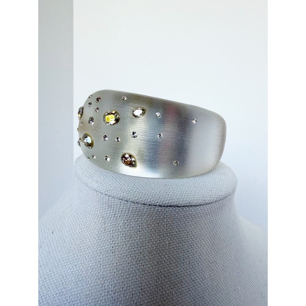 Alexis Bittar White Resin & Crystal Pave Hinged Statement Cuff Bracelet - Picture 9 of 16